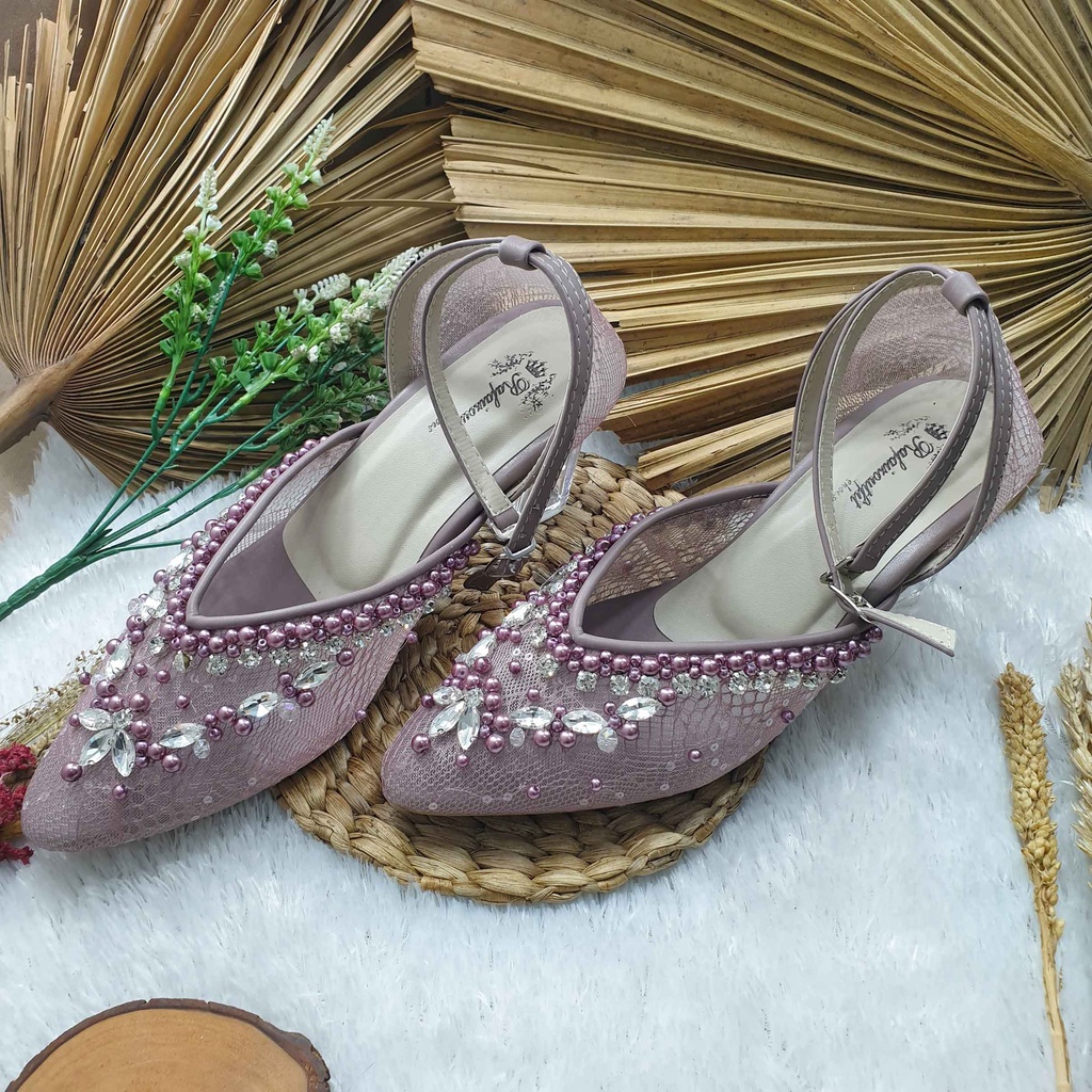 sepatu wanita amirra tali mauve tinggi 7cm kaca