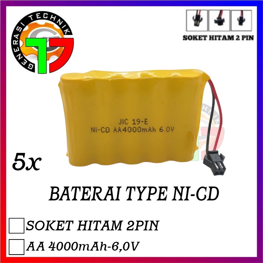 Battery Charger RC/Mainan Mobil Remot 5x AA Soket Hitam Ni-CD 6V-4000mAh