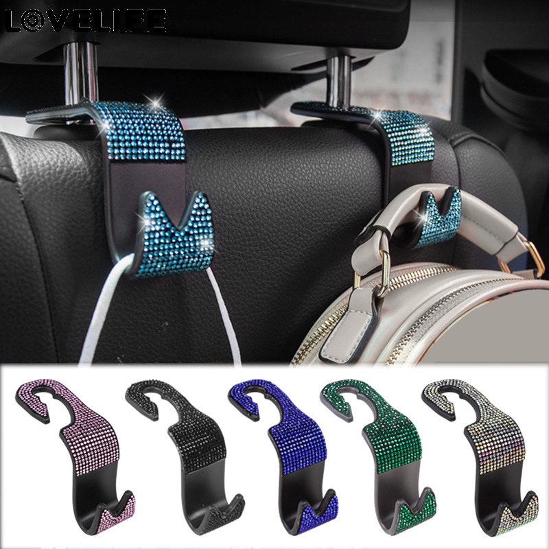 2pcs Car Vehicle Organizer Universal Car Seat Back Hooks Berlian Berkilauan Car Hanging Hook Serbaguna Penyimpanan Handbag Braket Gantung Kuat Beban-bearing Otomotif Hook