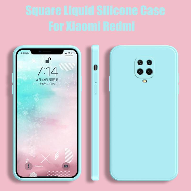 Case Silikon Cair Persegi Untuk Xiaomi RedMi Note8 9 9s Pro Slim Soft Cover