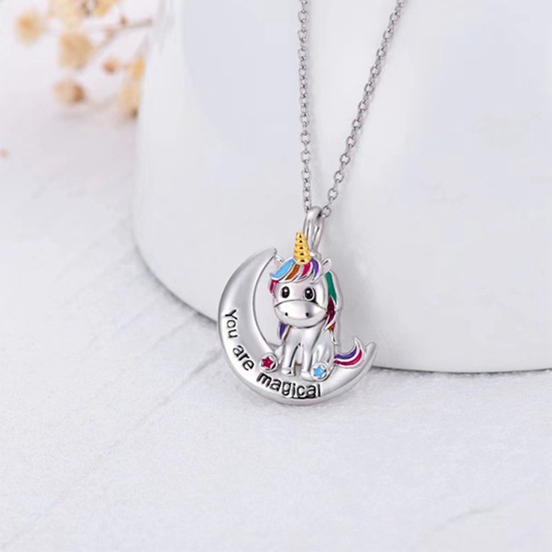 Baru925 Sterling Silver Woman's Stylish Personality Necklace Kalung Berlian Mewah Kalung Unicorn Kristal