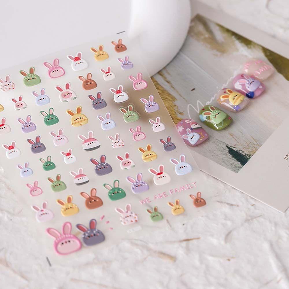 AUGUSTINA Agustina Kartun Stiker Kuku 3D Relief Perekat Diri Hewan Bulan Kucing Korea Nail Art Nail Art Dekorasi