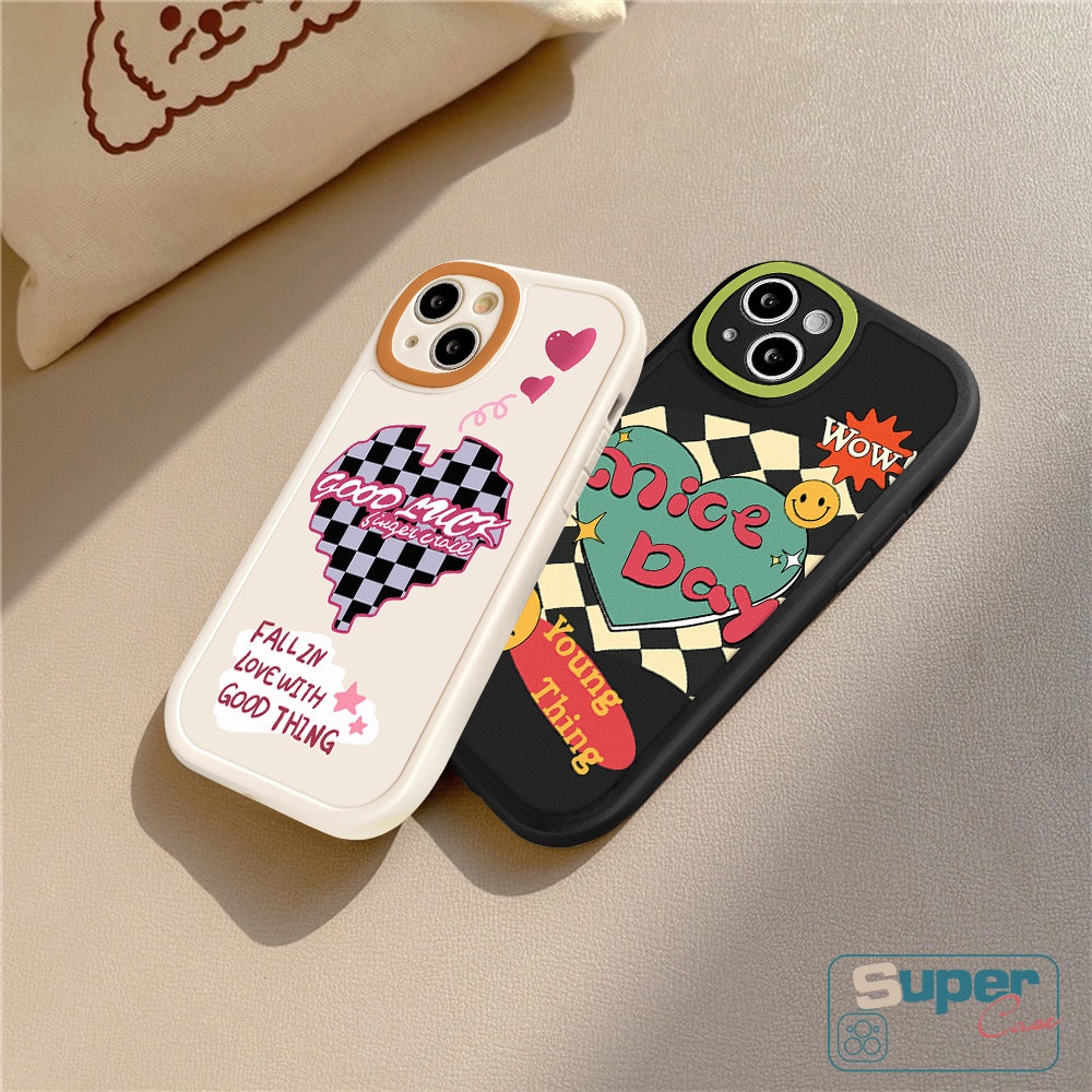 IPHONE Casing Ponsel Couple Cocok Untuk Iphone11 13 12 14 Pro Max7 8 6 6s Plus 14Plus XR X XS MAX SE 2020lucu Smile Love Hati Papan Catur Soft TPU Back Cover