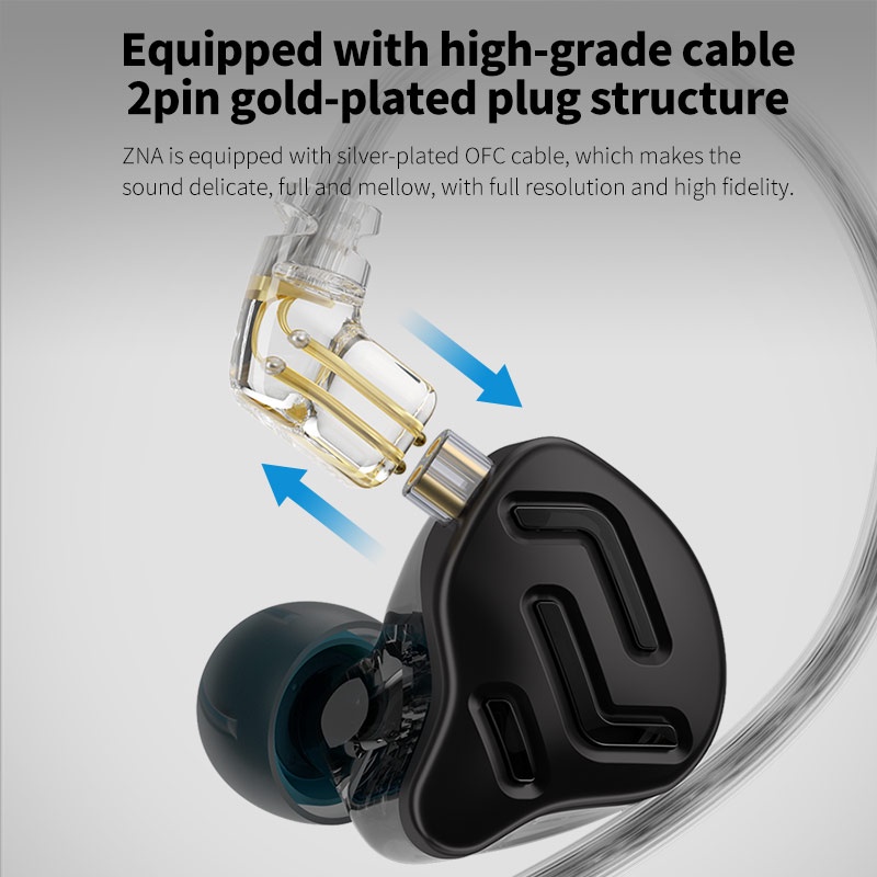 Kz ZNA 1DD+ 1BA Teknologi Hibrida HIFI Earphone 12MM Dual Magnetic Dynamic Dan Seimbang Armature Headphone Musik DJ Headset Earbuds