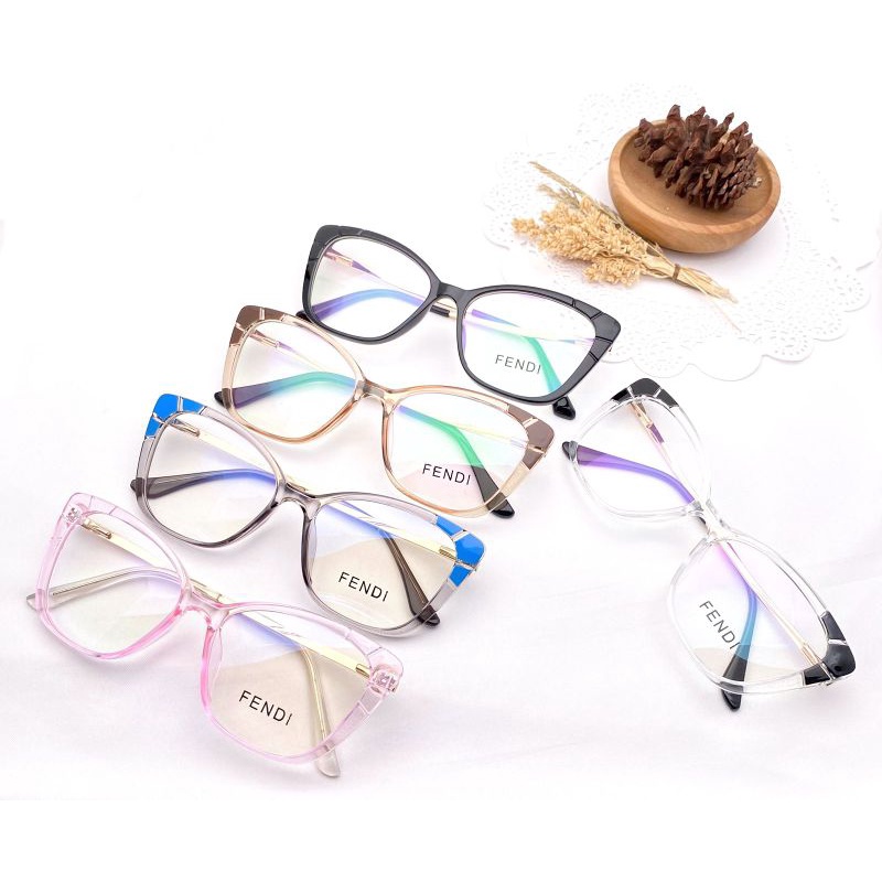 frame kacamata cat eye plastik dengan kaki besi wanita
