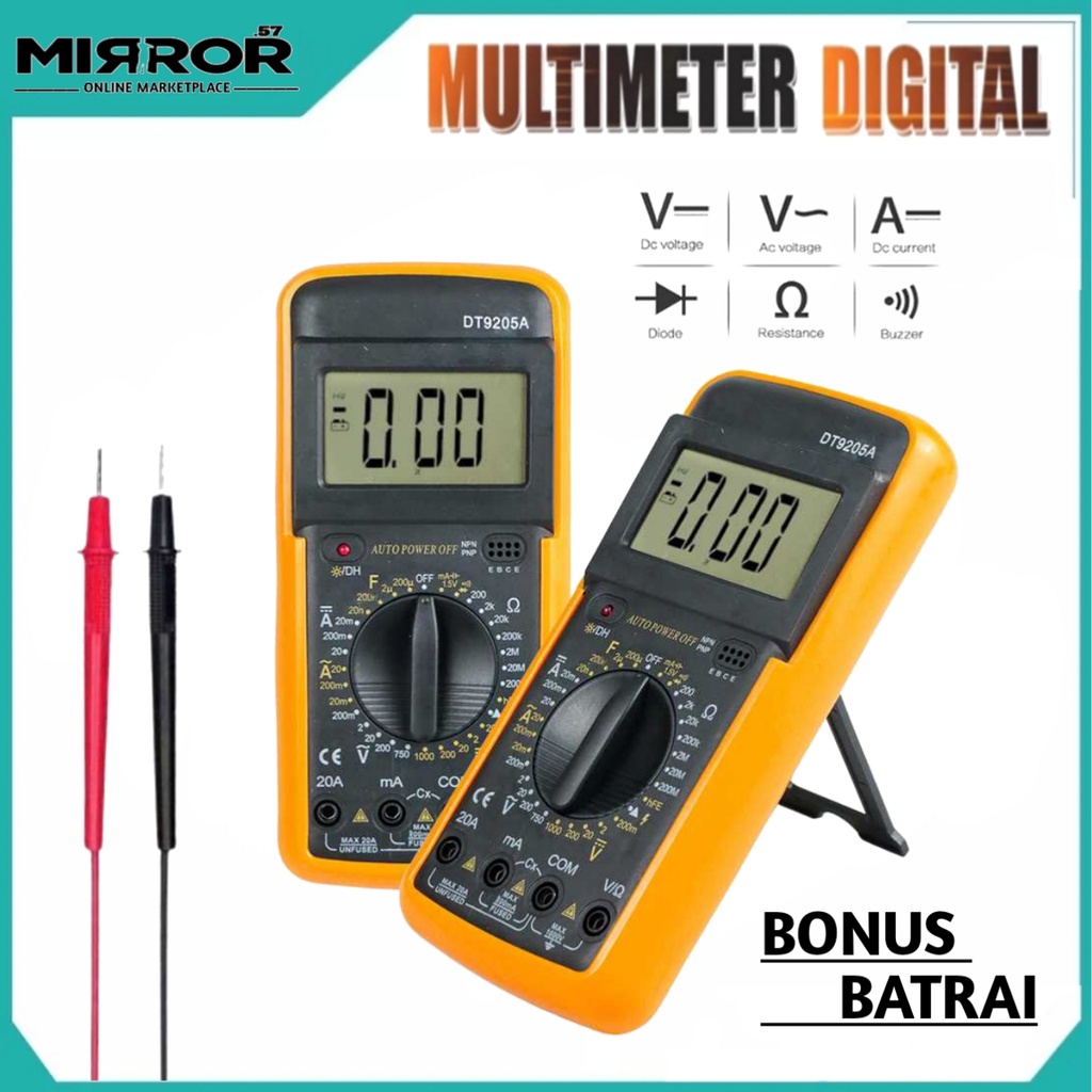 Multimeter Digital - DT 9205A Multitester Buzzer Elektik Avometer Digital Layar Jumbo Siap Pakai