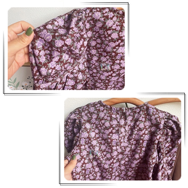 Setelan Dua Import Potong Lengan Panjang Balon Celana Pendek Untuk Anak Perempuan Girl Floral Bubble Sleeve Atasan Motif Bunga Musim Gugur Gaya Korea Kemeja Panjang Blouse