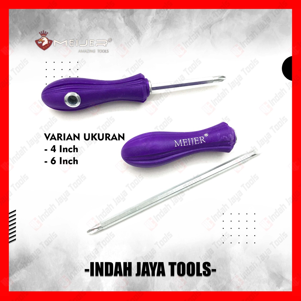 MEIJER 3 WAY Obeng Bolak Balik 4 6 Inch - 3 Fungsi Screwdriver