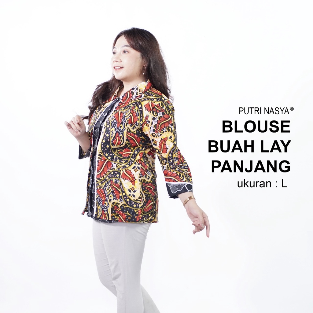 Blouse Big Size Wanita Atasan Batik Lengkap S-M-L-XL-XXL-3L-4L-5L-6L-7L Model Blus Jumbo Kerja Batik / Atasan Batik Kerja Kantor Seragam Bahan Katun Wanita LD 140 / Pakaian Batik Kekinian Formal Terkini Model Terbaru Super Big Wanita