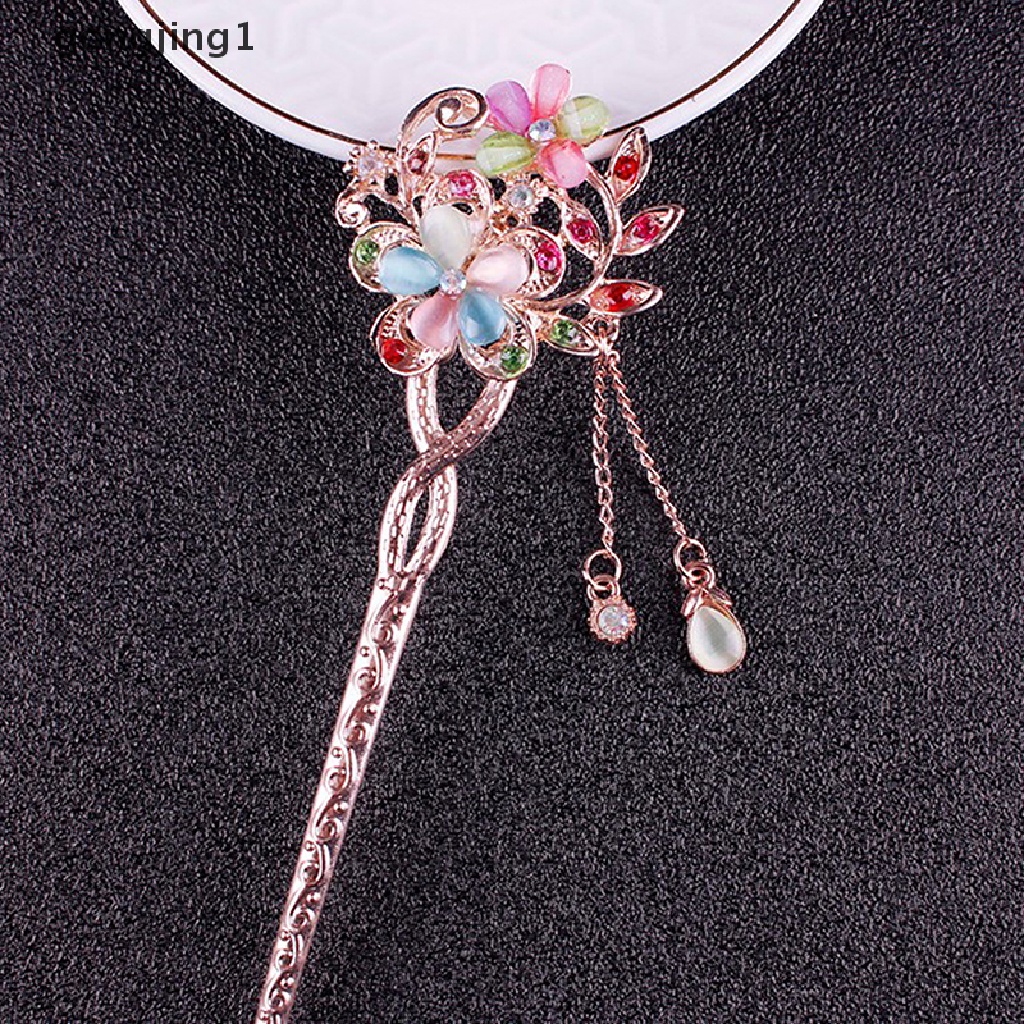 Ggg Pin Rambut Batu Mata Kucing Cat Eye Double Flower Rhinestone Hair Stick Hair Clip ID