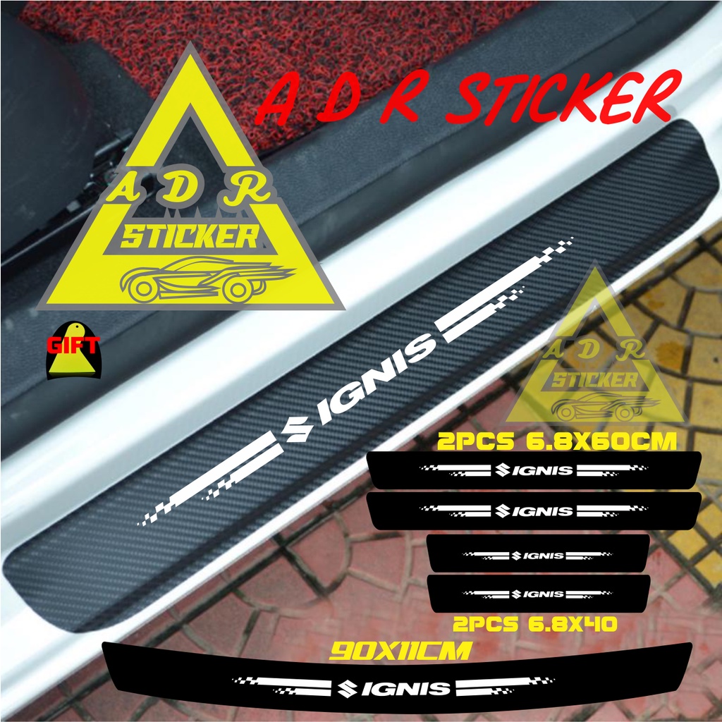 5pcs sticker sill plate karbon 3d mobil ignis sticker karbon 3d pelindung pijakan kaki mobil suzuki 