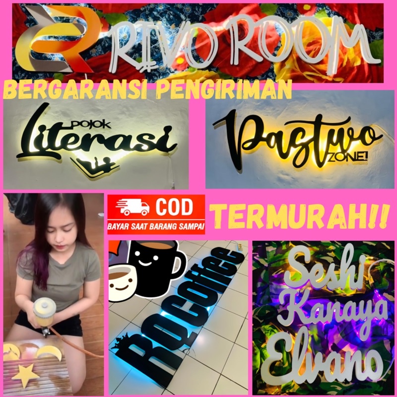 Custom Nama Kayu Led / Huruf Kayu Timbul Led / Custom Logo Toko / Harga Perhuruf