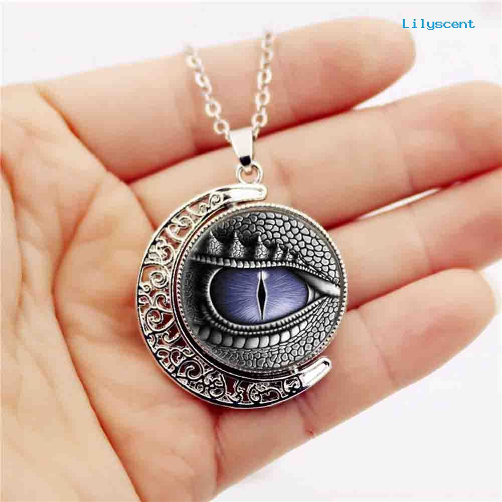 [LS]Unisex Rotatable Dragon Eye Hollow Moon Pendant Rantai Panjang Kalung Perhiasan