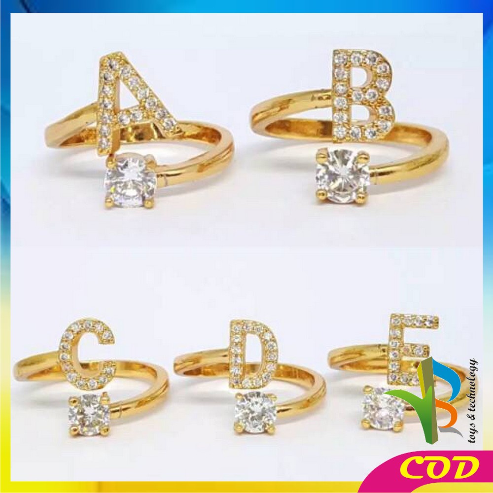 RB-K59 Cincin Huruf Gold Stainless Inisial Nama Cincin Alphabet / Cincin Abjad Huruf A-Z Wanita Fashion / Cincin Wanita Huruf Set Perhiasan Wanita