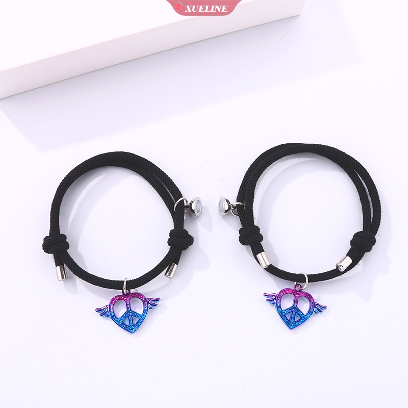 2pcs/set Tenun Tangan Tali Hitam Gelang Wanita Jarak Garis Gelang Magnet Persahabatan Pasangan Perhiasan Hadiah Hari Valentine [ZXL]