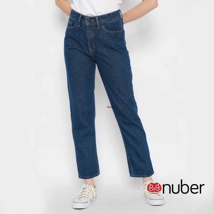 CELANA-JEANS-WANITA- CELANA PANJANG JEANS WANITA BOYFRIEND NAVY CREAM NON STRETCH -FIREWEED