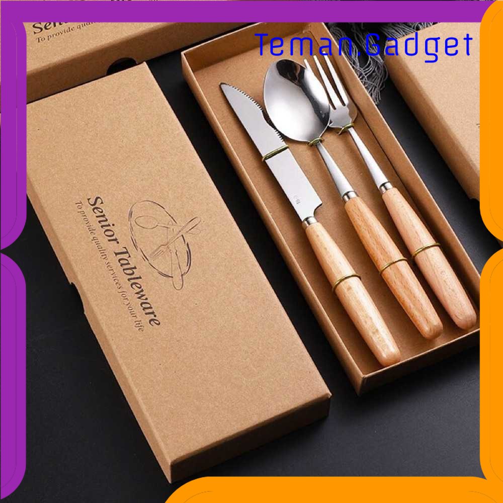 TG - DPR BearPaw Set Perlengkapan Makan Sendok Garpu Pisau Wooden Handle 3 PCS - KA2020