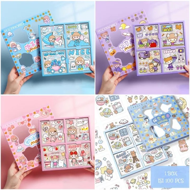 Mainan Stiker Anak Isi 100 Lembar Sticker 2D Diary Cartoon Lucu