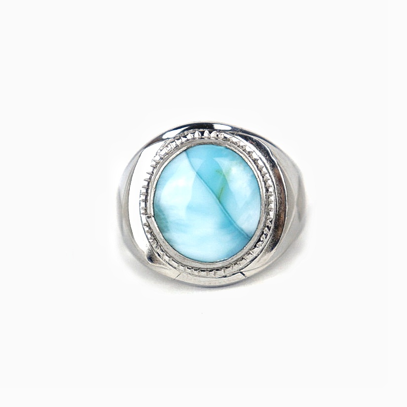 Cincin Batu Permata Natural Blue Larimar Ring Monel Termurah