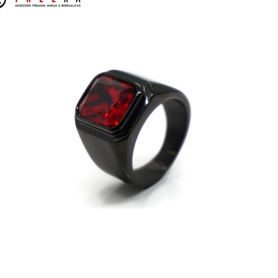 Special Surprise Treera - Cincin Pria Titanium Hitam Batu Merah Premium Original