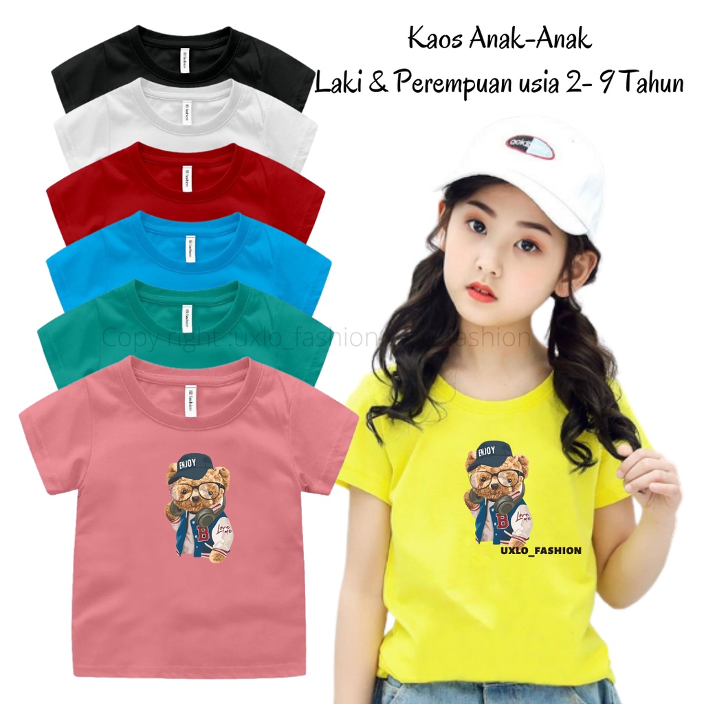 BAJU KAOS ANAK PEREMPUAN DAN LAKI MURAH MOTIF BEAR LUCU BERUANG ENJOY UMUR 2 3 4 5 6 7 8 9 TAHUN UXLO FASHION