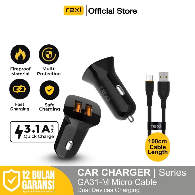 Rexi GA31-M Car Charger 3.1A with Micro USB Cable