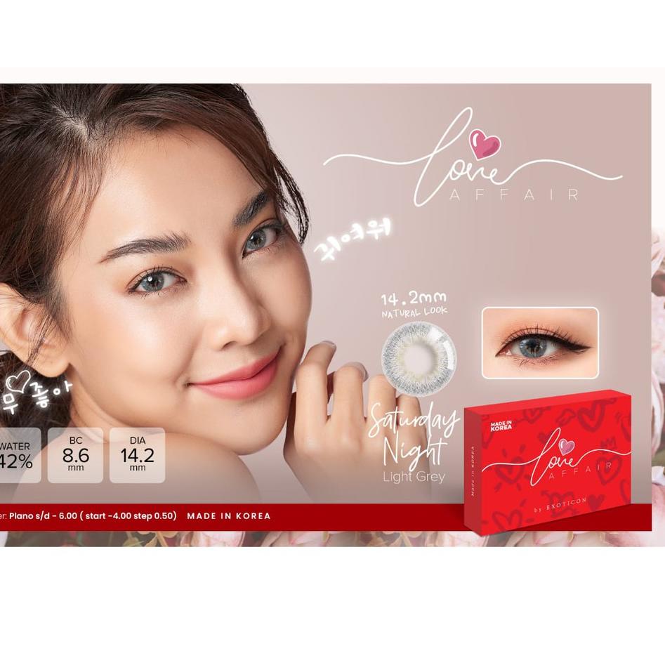 Pasti Populer Softlens LOVE AFFAIR DIA 14.20mm X2 GREY BLUE HAZEL LIGHT GREY NORMAL & MINUS (-0.50 s