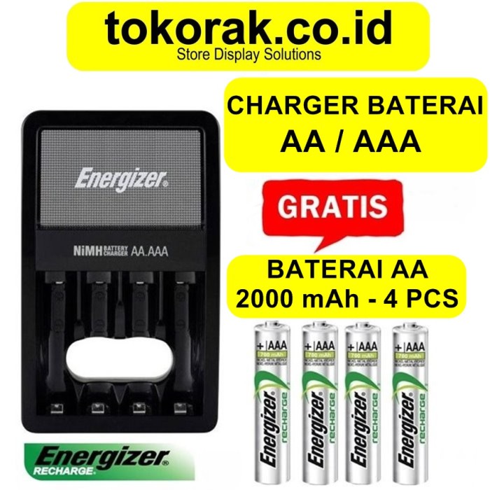 [Ready] Charger Baterai Aa / Aaa + 4 Baterai Aa 2000 Mah Energizer Maxi