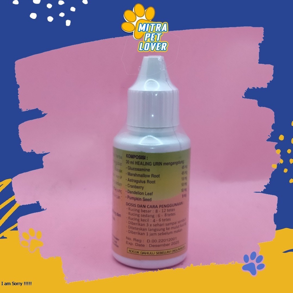 FORMULA UNTUK MENGOBATI INFEKSI SALURAN KECING PADA KUCING - HEALING URIN CAT DROP 30ML - SALURAN KEMIH URINARY KITTEN MURAH ASLI GARANSI KUALITAS ORIGINAL - PET ANIMAL HEALTHCARE VETERINARY TAMASINDO OBAT KESEHATAN &amp;  VITAMIN TERNAK HEWAN  MITRAPETLOVER