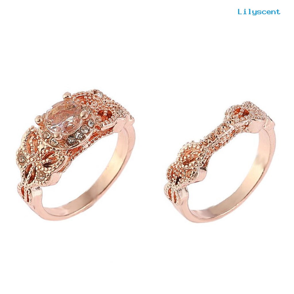 [LS]2Pcs Cincin Tunangan Cincin Pasangan Berlian Imitasi Indah Elegan Yang Indah Untuk Anniversary