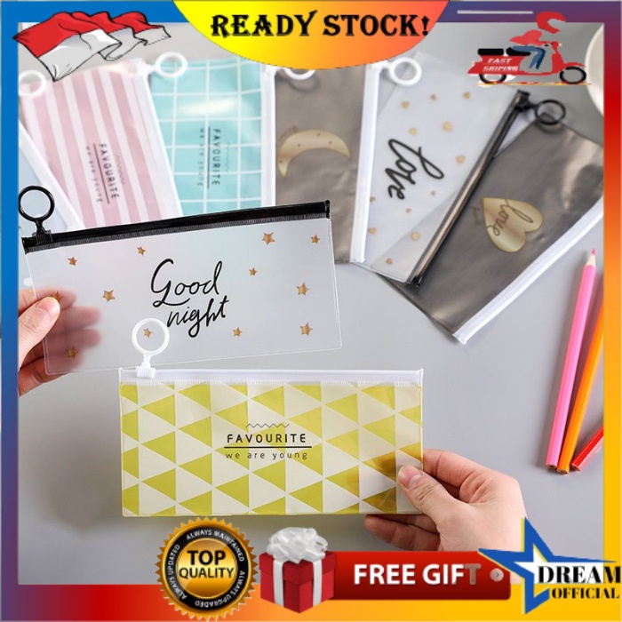 

Tempat Pensil Transparan Zip Tempat Kosmetik Zip / Pouch Sleting Transparan Serbaguna