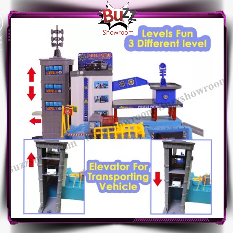 Police Office Parking Lot Mainan Edukasi Anak Mobil Playset with Track