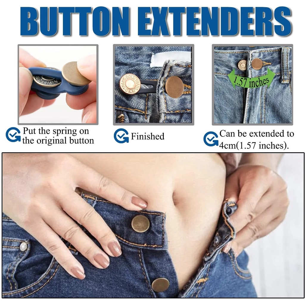 Ukuran Pinggang Tombol Yang Dapat Dilepas Aksesoris Tombol Logam Extender Untuk Celana Jeans Ditarik Pinggang Waistband Expander Retractable Metal Jeans Buttons