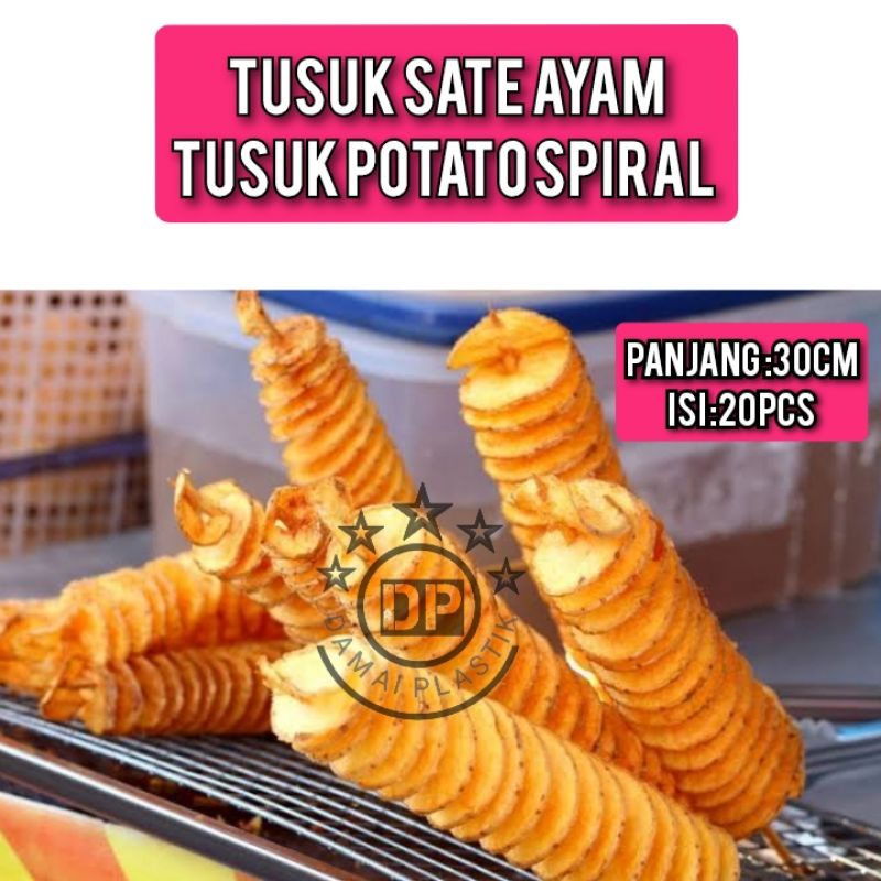 Tusuk Sate ayam 30cm Import Tusuk Kentang Spiral Potato Ulir Tusuk Sempol Tusuk Buket Uang