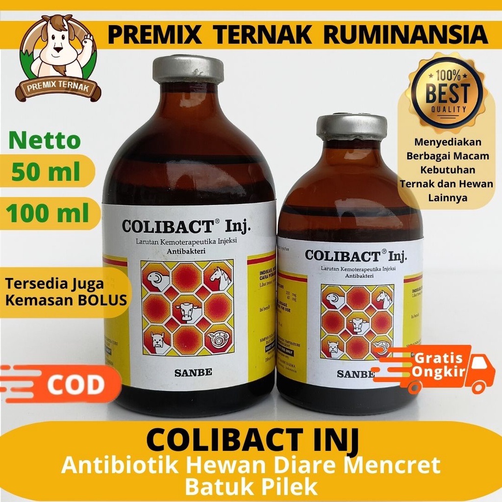 COLIBACT INJEKSI 50ML COLIBACT INJ 100ML SANBE - Obat Antibiotik Hewan Mencret Diare Sapi Kambing Do