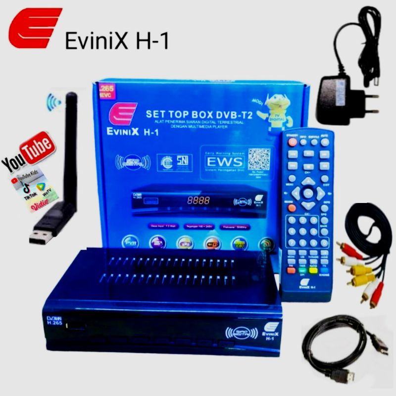 SET TOP BOX STB DIGITAL DVBT2  NEW EVINIX H1 HDMI PLUS DONGLE