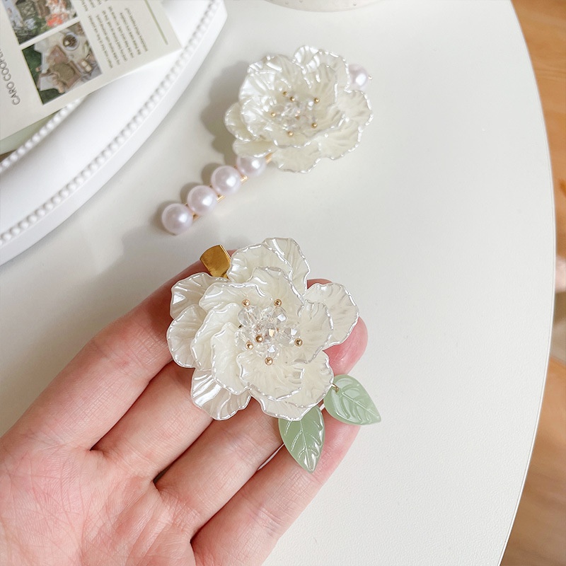 Korean INS Style Ladies Elegan Rambut Pin Sederhana Vintage Jepit Rambut Wanita Aksesoris Rambut Gadis Hiasan Kepala Mutiara Manis Camellia Hair Clip