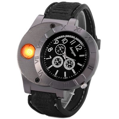 Jam Tangan Pria Korek Elektrik Usb Hadiah Api Rokok Quartz Casio Oulm Jam Tangan Mancis Elektrik