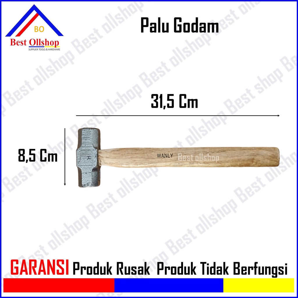 Palu Batu Beton Tembok 2 LB Palu Bodem Bogem 2Lb Gagang Kayu / Palu Besi Batu Bobok Tembok