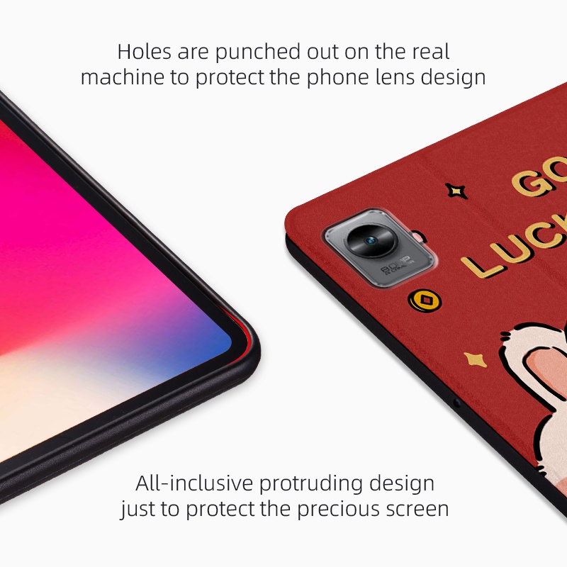 Untuk Realme Pad mini (2022) 8.7-inci RMP2105 Fashion Tablet Penutup Pelindung Realme Pad X 10.95 &quot;RMP2107 RMP2108 NewYear Festival Pola Kelinci Lucu Casing Flip Stand Leather Case