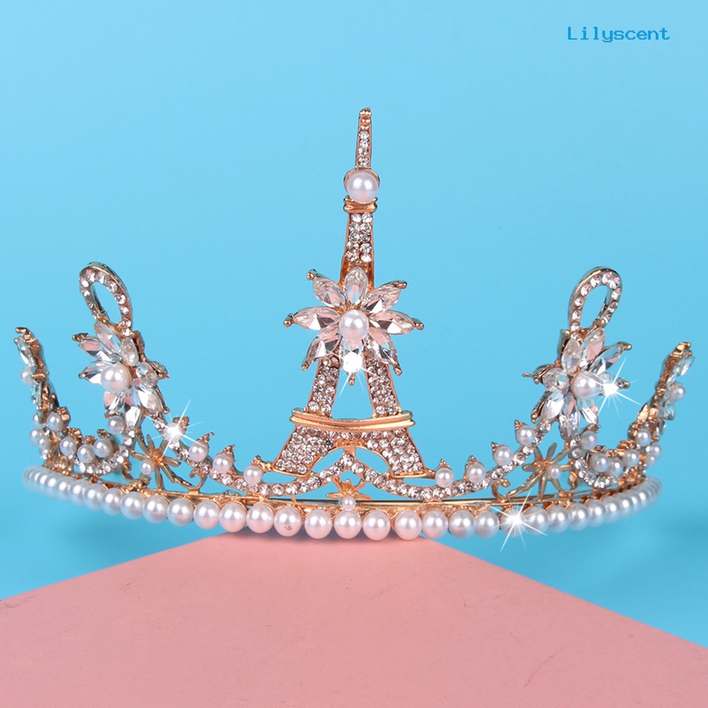 [LS]Gorgeous Eiffel Tower Berlian Imitasi Mahkota Wanita Royal Wedding Bridal Tiara Perhiasan