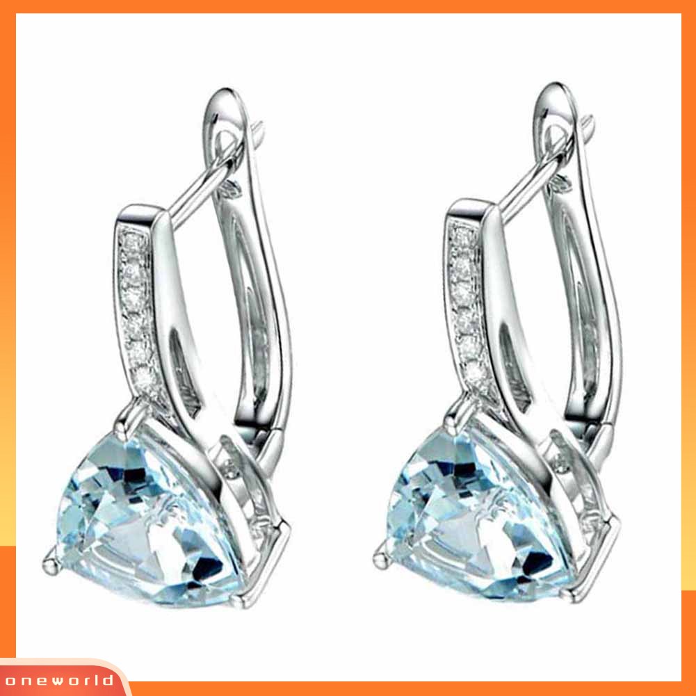 [WONE] Wanita Elegan Safir Imitasi Hias Berlian Imitasi Drop Huggie Earrings Eardrops