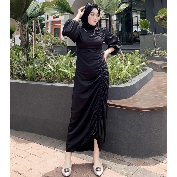 DRESS SATIN SERUT / SATIN VELVET / DRESS SERUT / DRESS HITAM