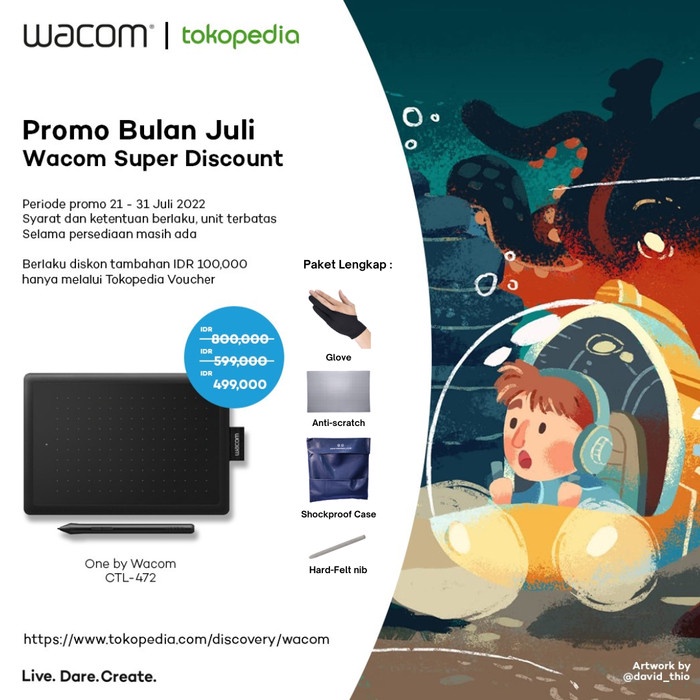 Wacom One By Wacom Redwood Small Ctl-472 Garansi Resmi