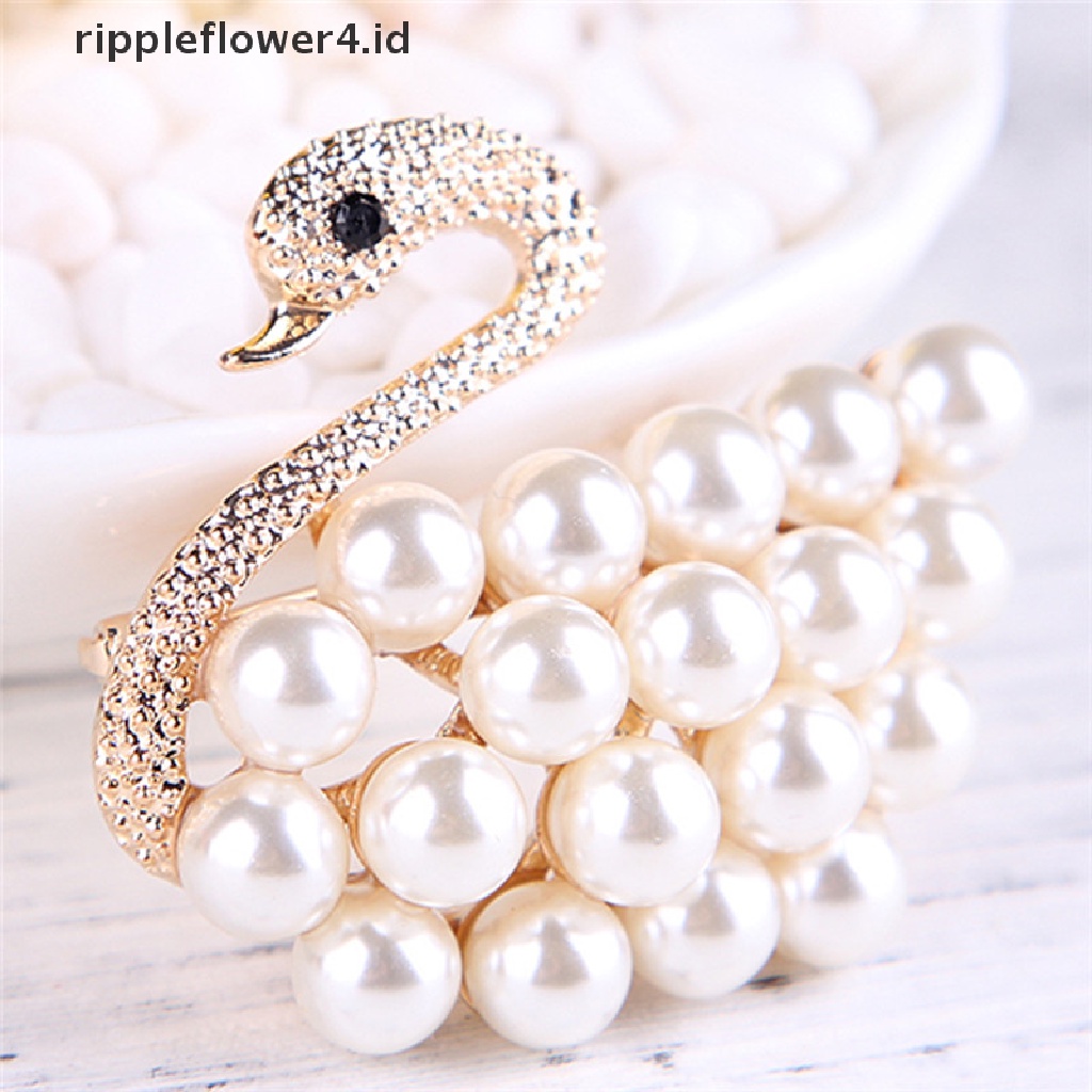 {rippleflower4.id} Swan Bros Pin Kristal Mutiara Gaun Pesta Pernikahan Bros Hewan Wanita Perhiasan~