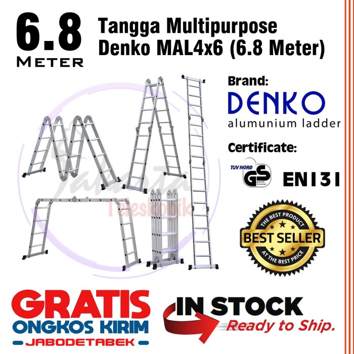 Tangga Multipurpose 6.8 Meter Tangga Lipat Tangga Alumunium Denko