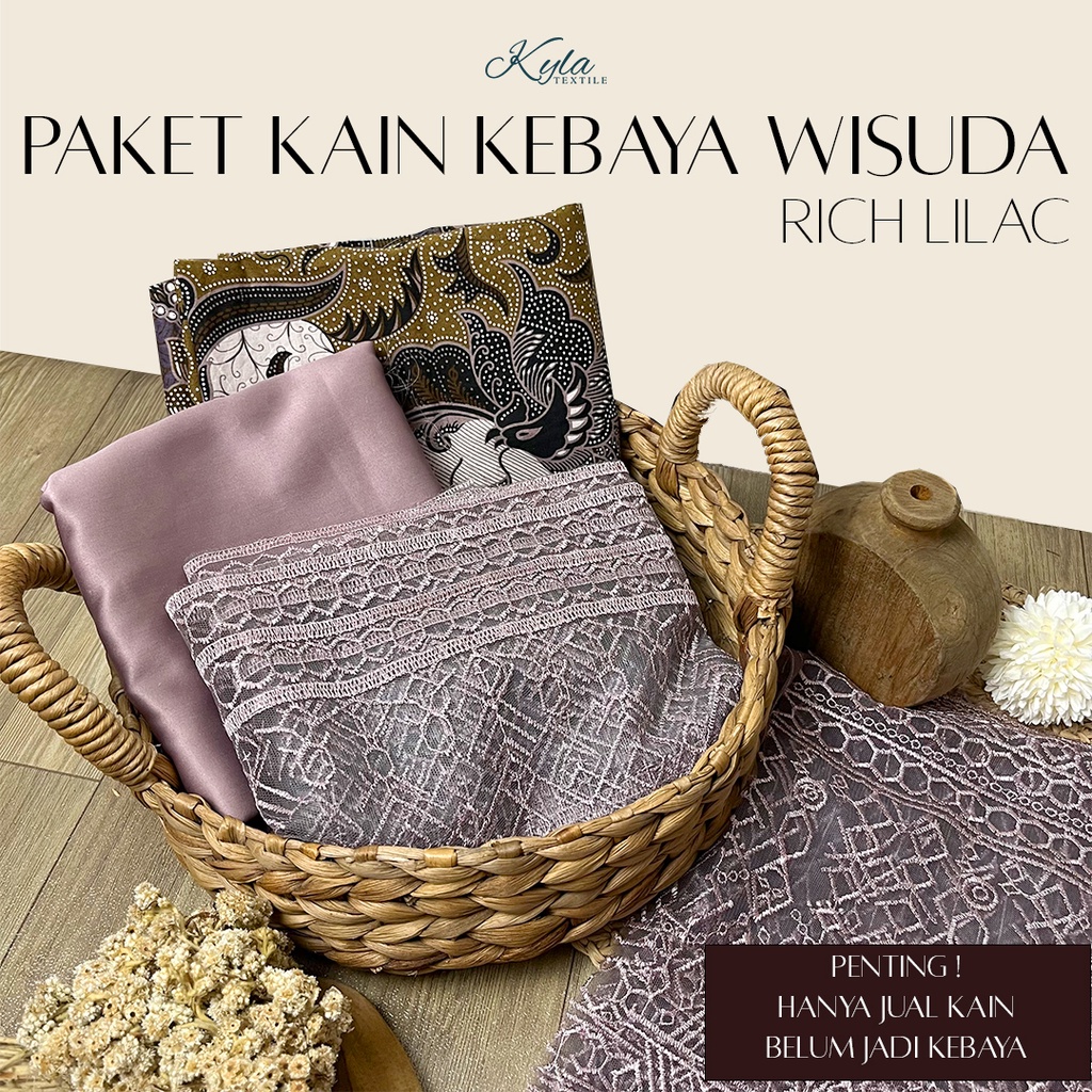 PAKET KAIN KEBAYA WISUDA RICH LILAC (SATIN+BROKAT+BATIK)