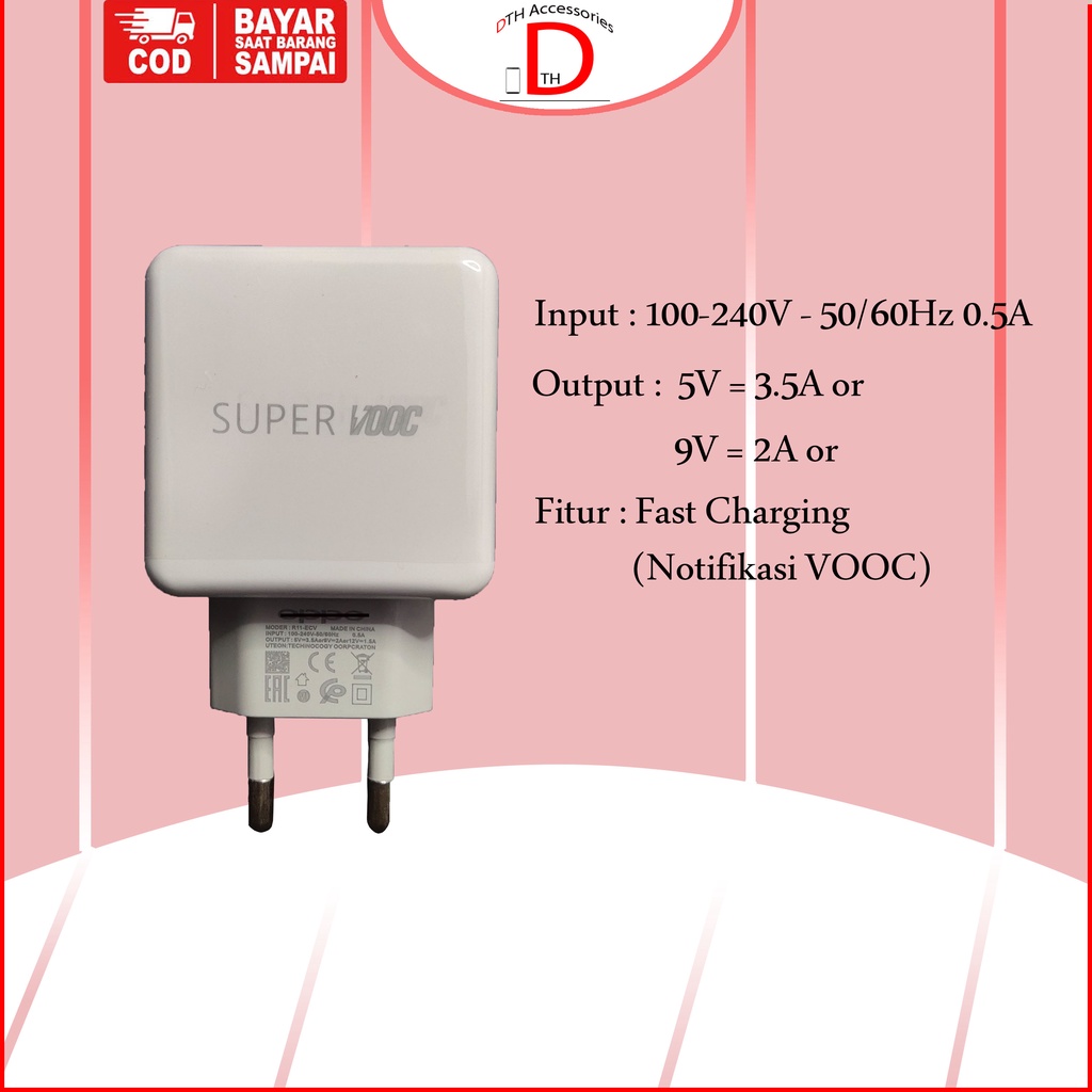 Charger Oppo Original 18 Watt Micro USB Fast Charging VOOC F1 Plus, F3 Plus, F9, F9 Pro, F11, F11 Pro, R11, Find 7, Find 7a