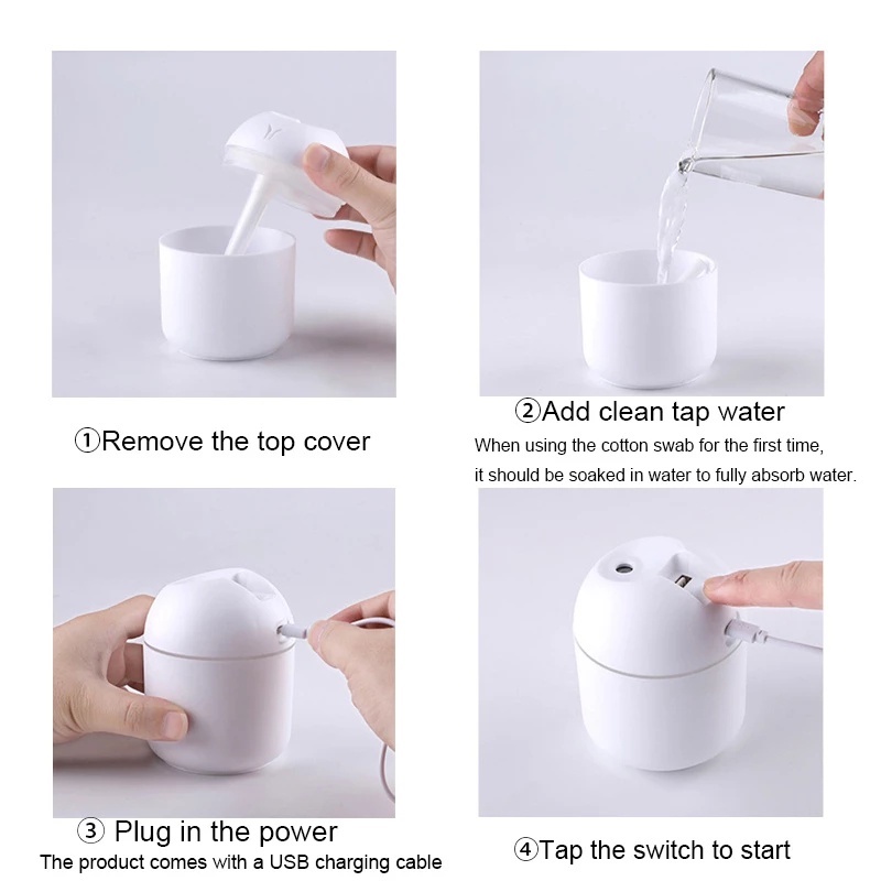 250ml Humidifiers Mist Maker Ultrasonic Portable Mini Pengharum Ruangan Aroma Diffuser Minyak Esensial Dengan LED Lampu Malam USB Charging Humidifier Pelembab Udara Untuk Rumah Mobil Kantor