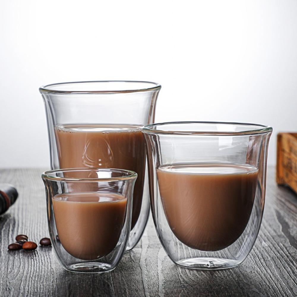 Top Double Wall Glass Cup Cangkir Kaca Anti Panas Handmade Mini Whisky Cup Cangkir Kopi Espresso Breakfast Mug Transparan Bening